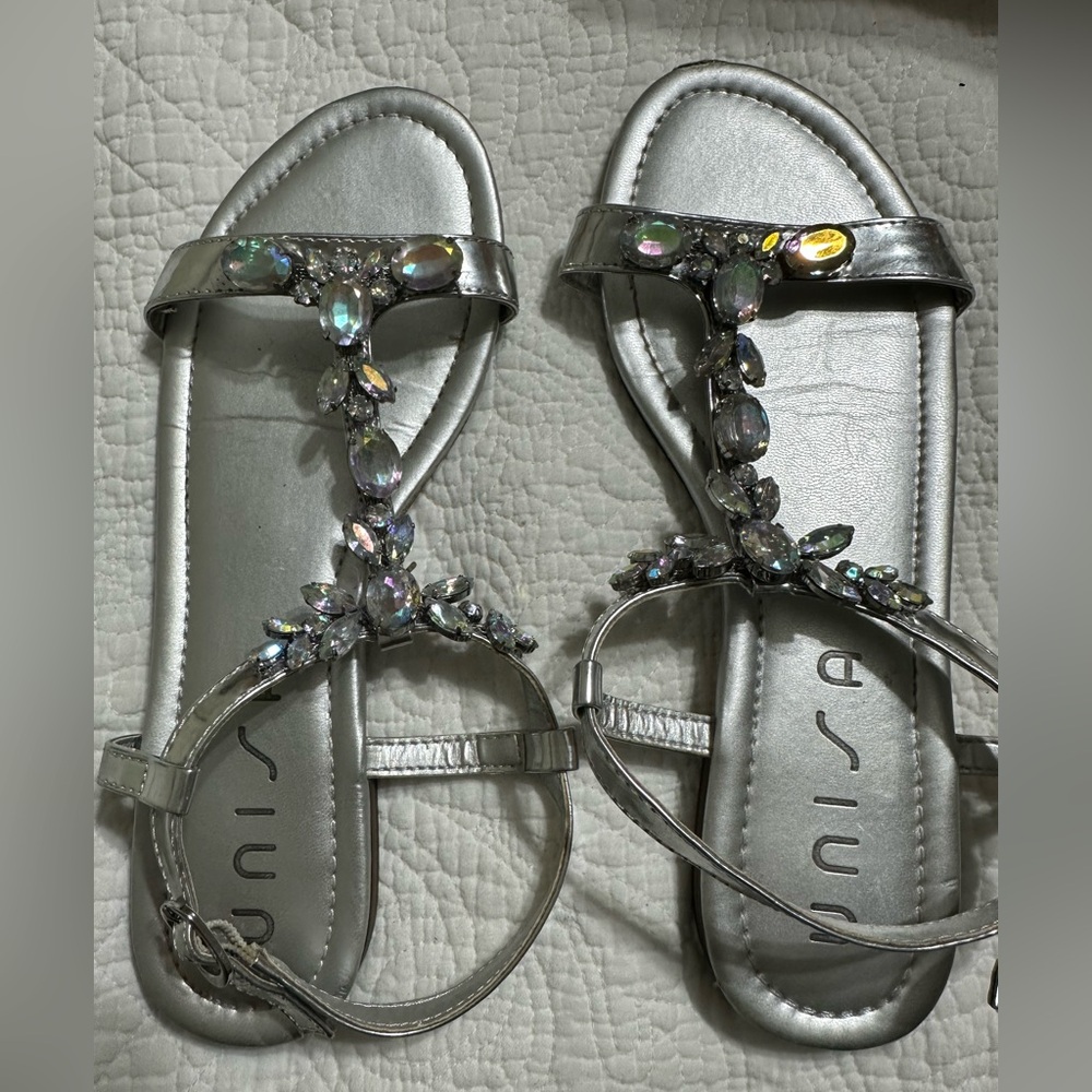 Unisa Metallic Silver Jeweled Sandals